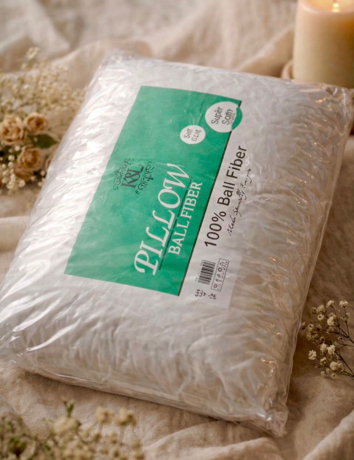 Standard pillow filling with ball fiber