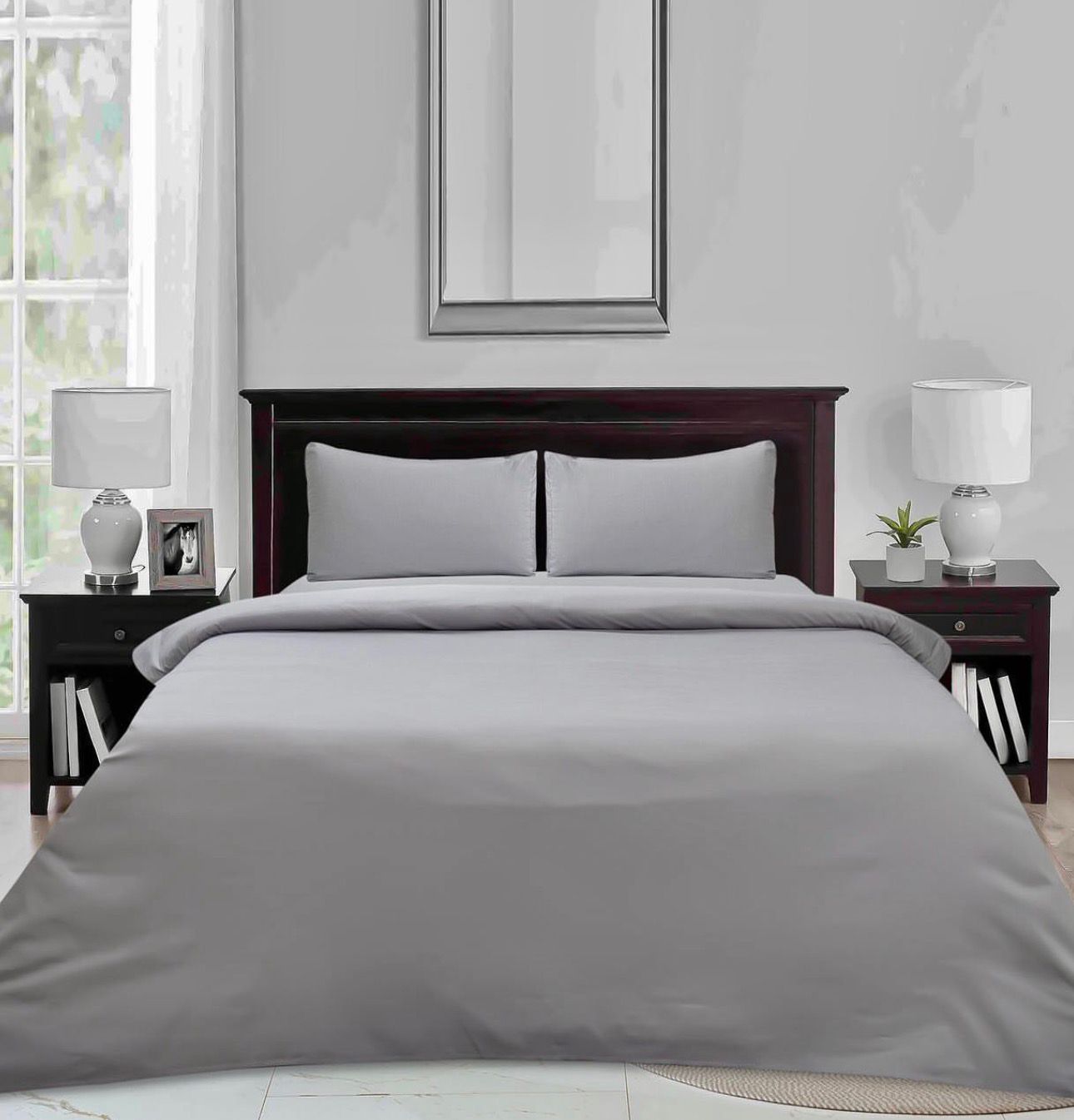 Silver Grey Plain Bedsheet Set