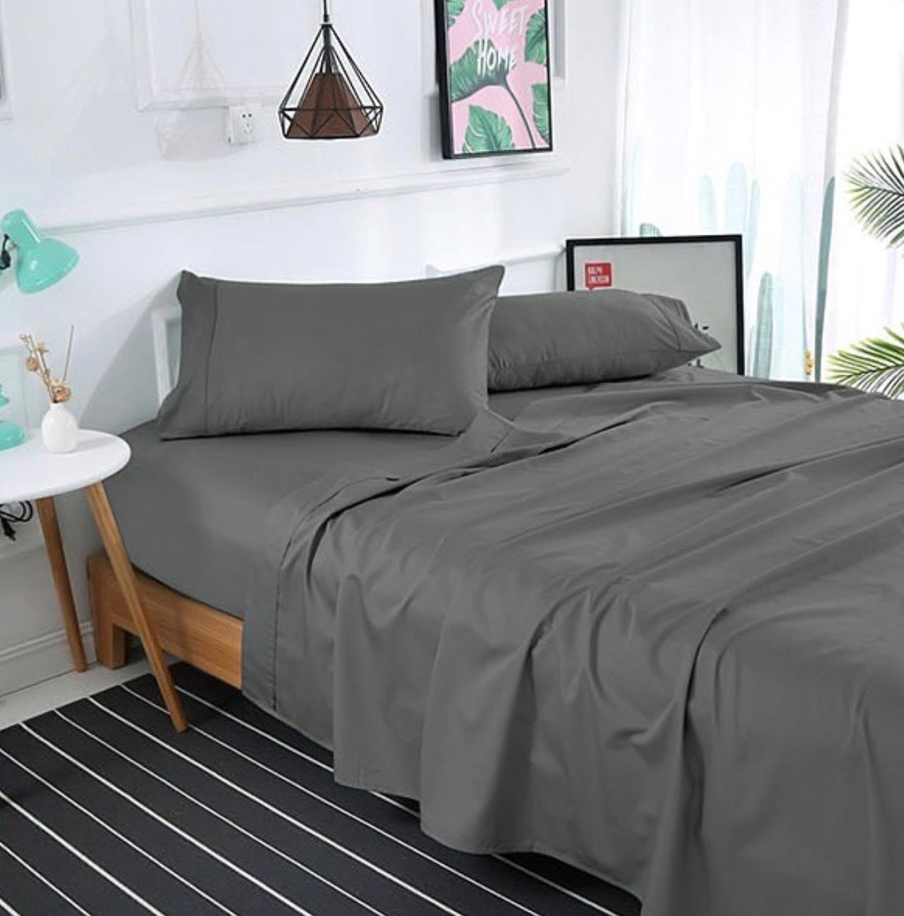 Charcoal Grey Plain Bedsheet Set