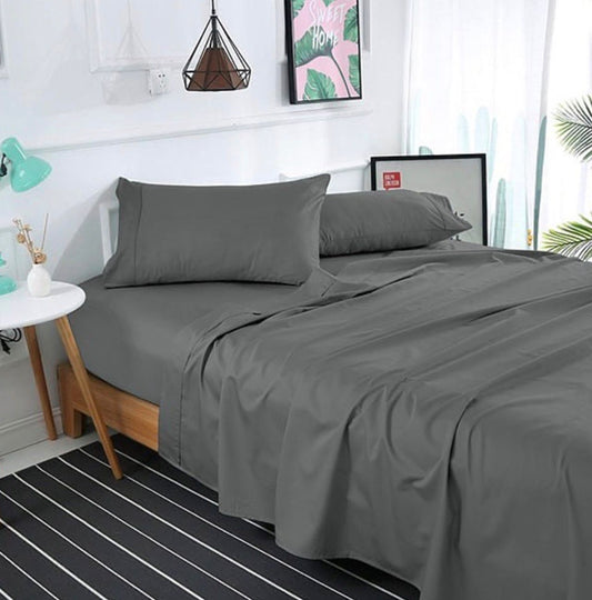 Charcoal Grey Plain Bedsheet Set