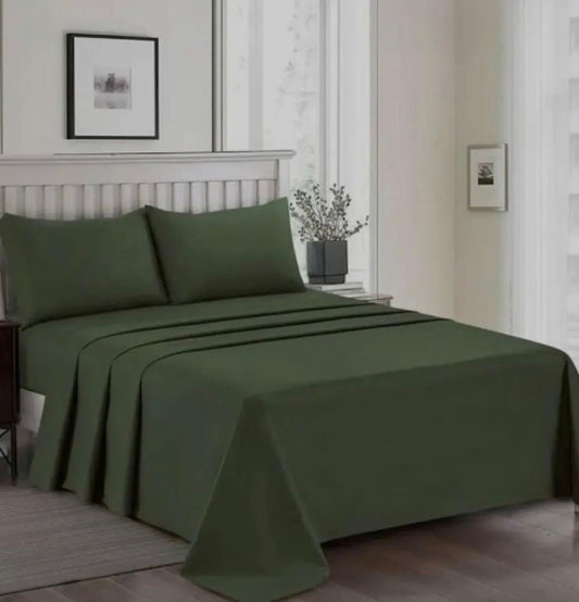 Olive Green Plain Bedsheet Set