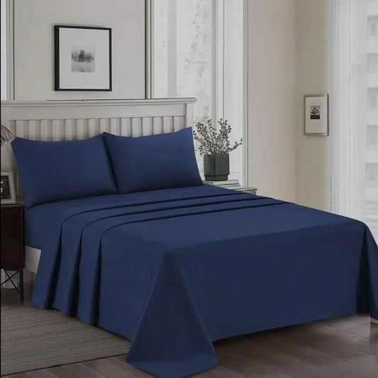 Navy Blue Plain Bedsheet Set