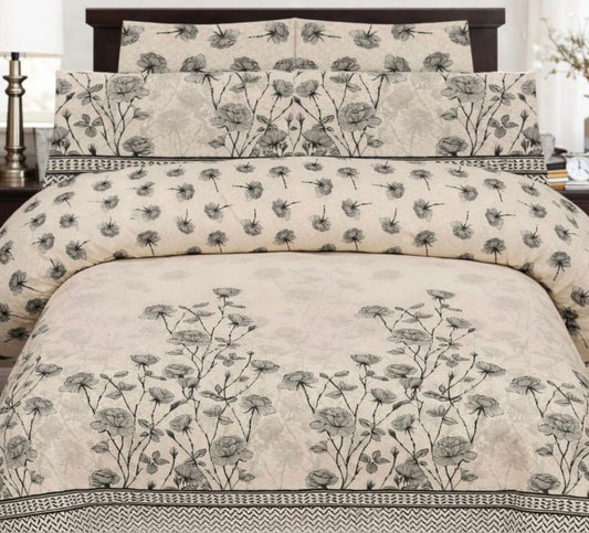 Ivory Floral Printed Bedsheet Set