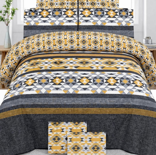 Mustard Grey Geometric Bedsheet Set
