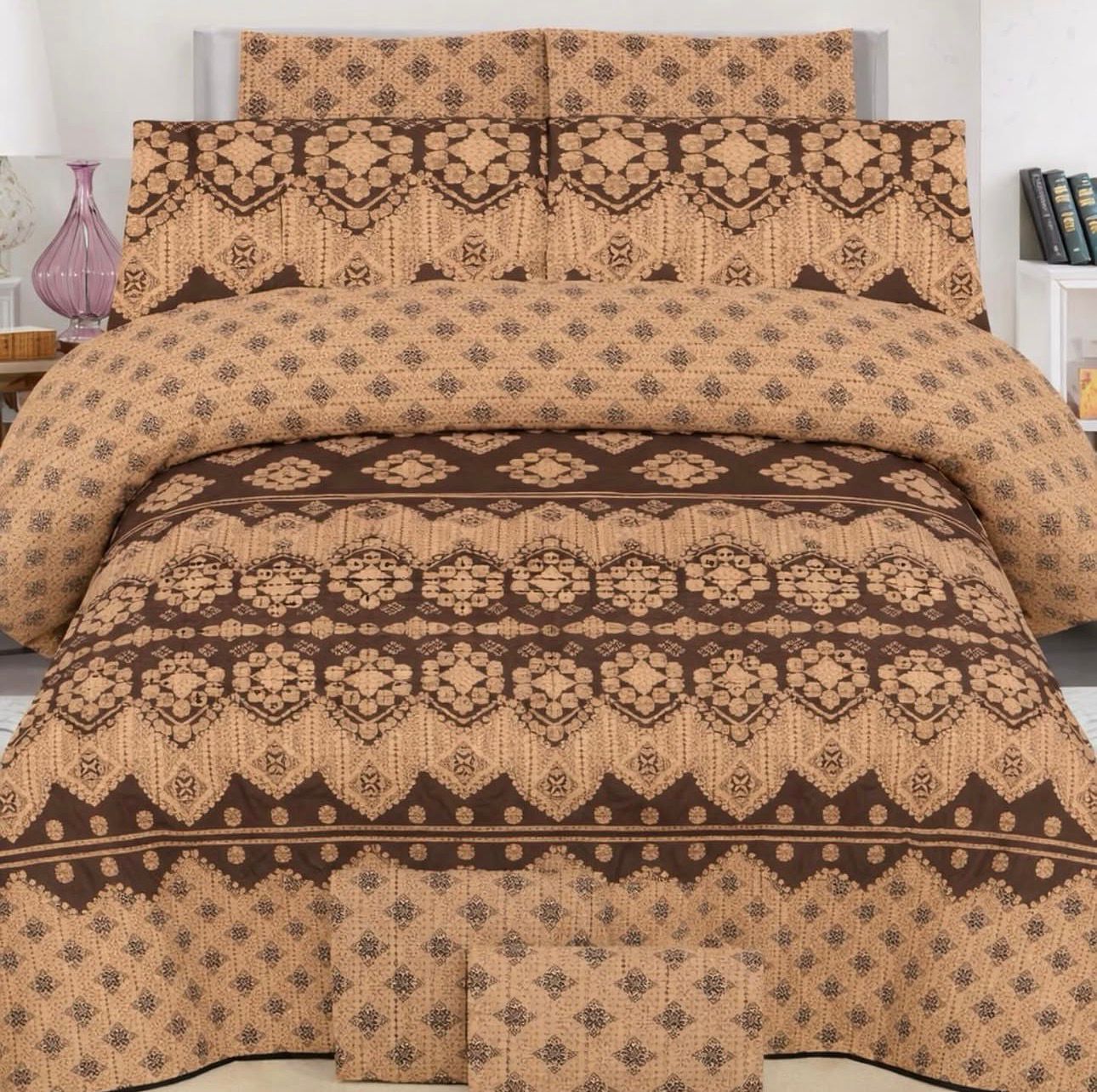 Mocha Brown Heritage Printed Bedsheet Set