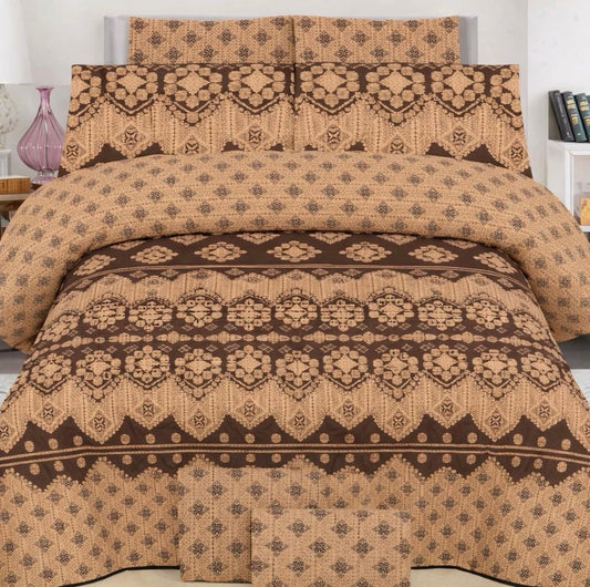 Mocha Brown Heritage Printed Bedsheet Set