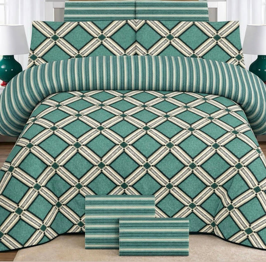 Teal Geometric Stripes Bedsheet Set