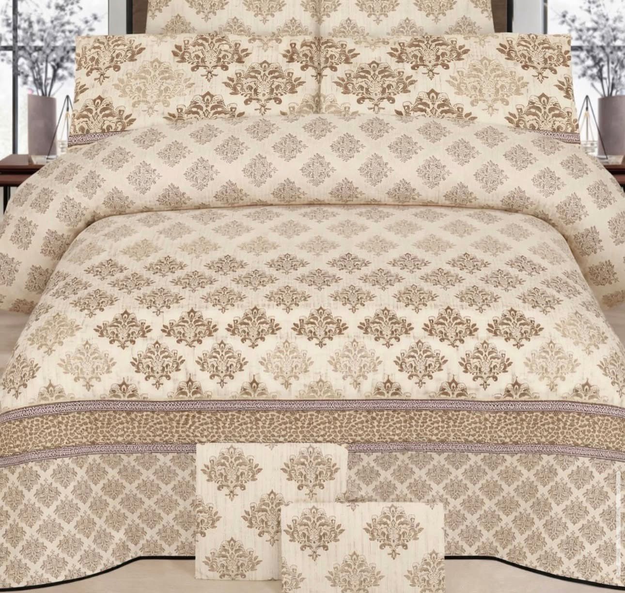 Ivory Damask Printed Bedsheet Set