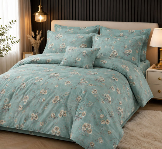 mint teal/sage green botanical floral Printed Bedsheet Set