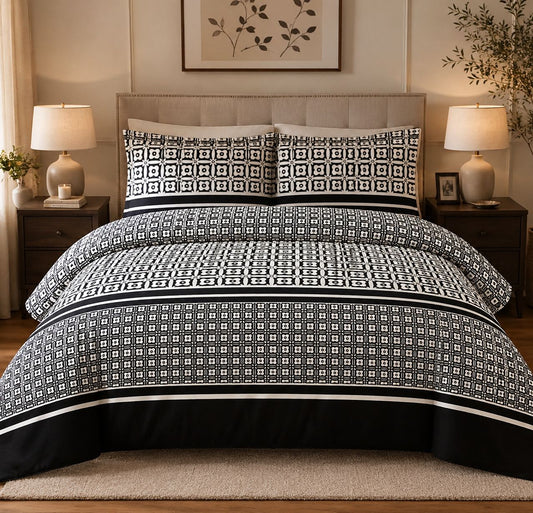 Black & White Geometric Printed Bedsheet Set