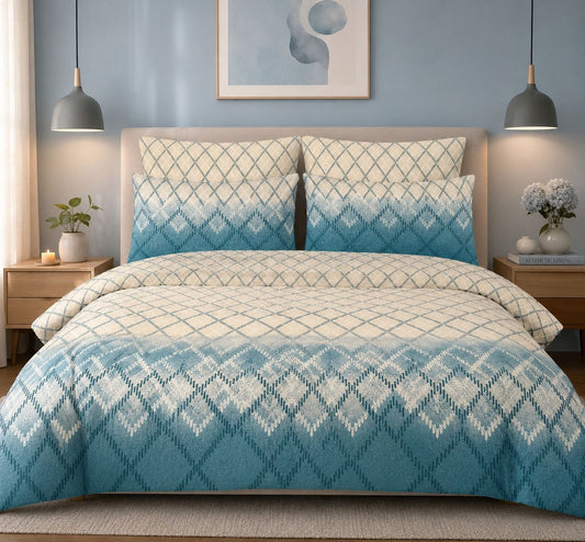 Aqua Blue Diamond Printed Bedsheet Set