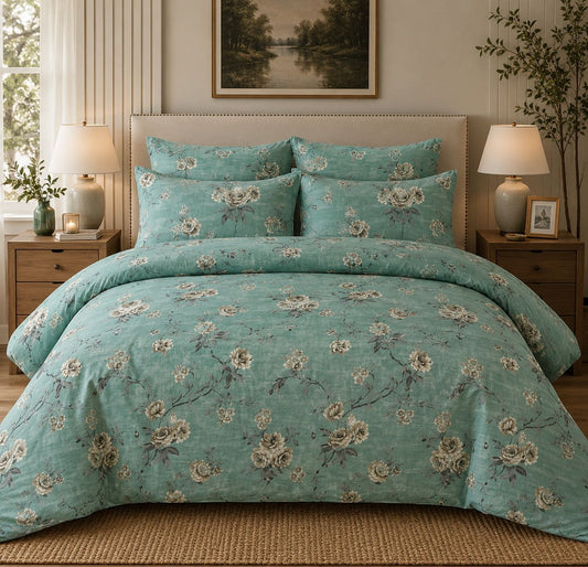 Aqua Vintage Rose Bedsheet Set