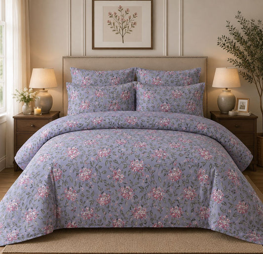 Lavender Floral Printed Bedsheet Set