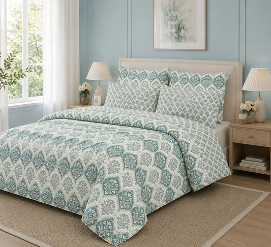 Teal Block Print Bedsheet Set