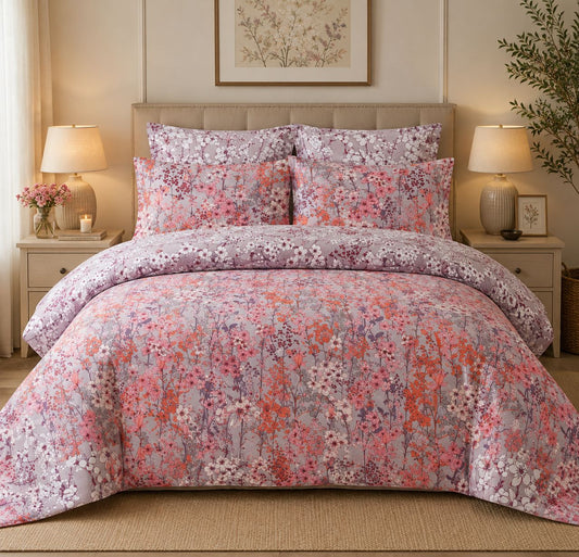 Pink Blossom Printed Bedsheet Set