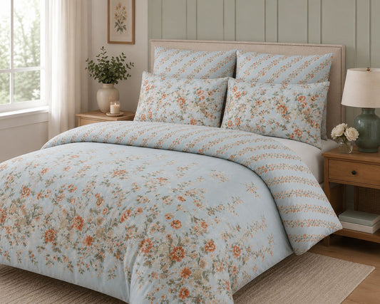 Light Blue Floral Garden Bedsheet Set