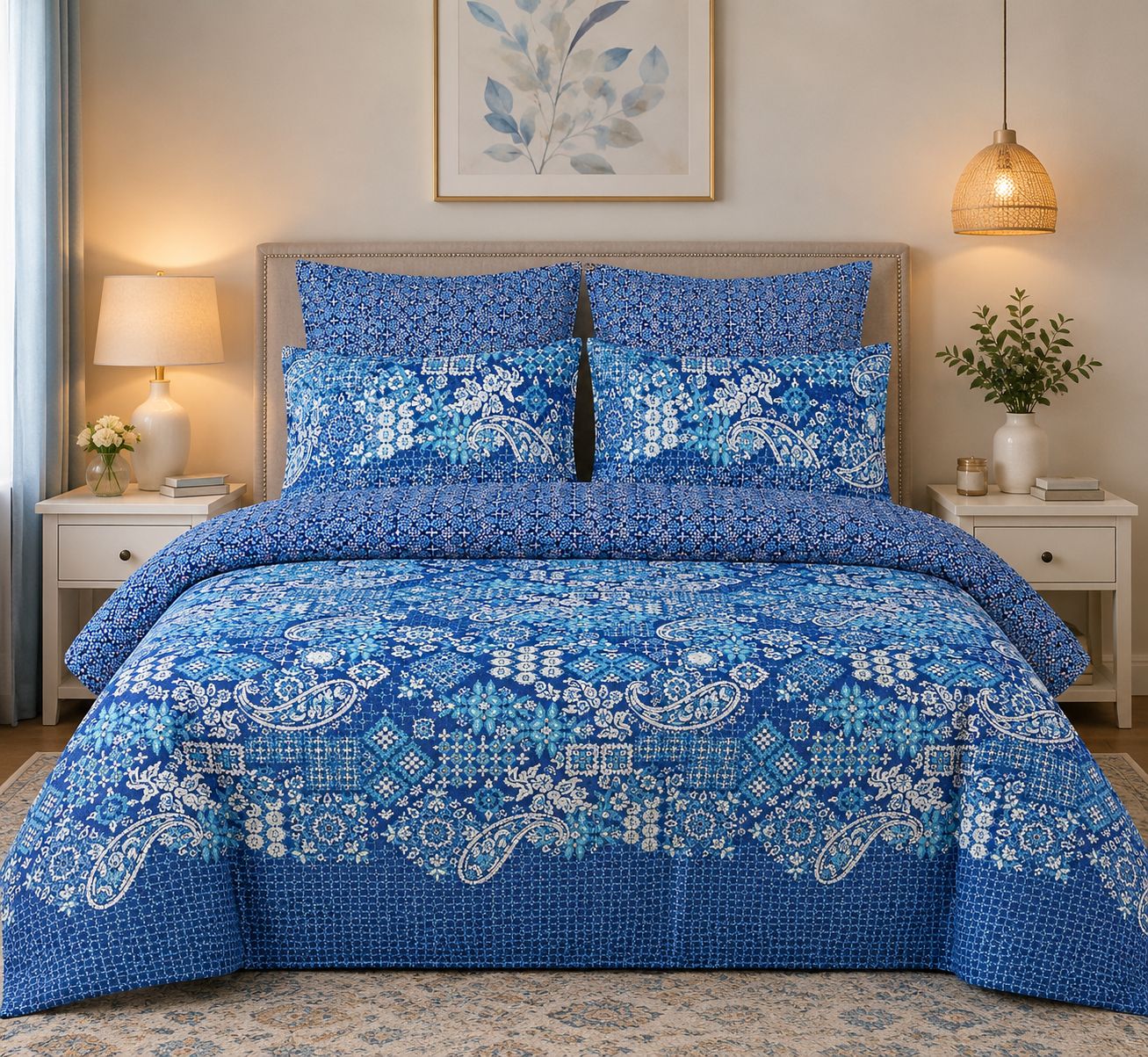 Royal Blue Paisley Printed Bedsheet Set